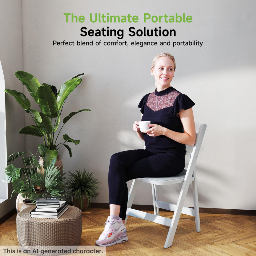 White Resin Folding Chairs with Cushion - Comfortable Foldable Plastic Chair - Stackable Chairs with Padded Seats