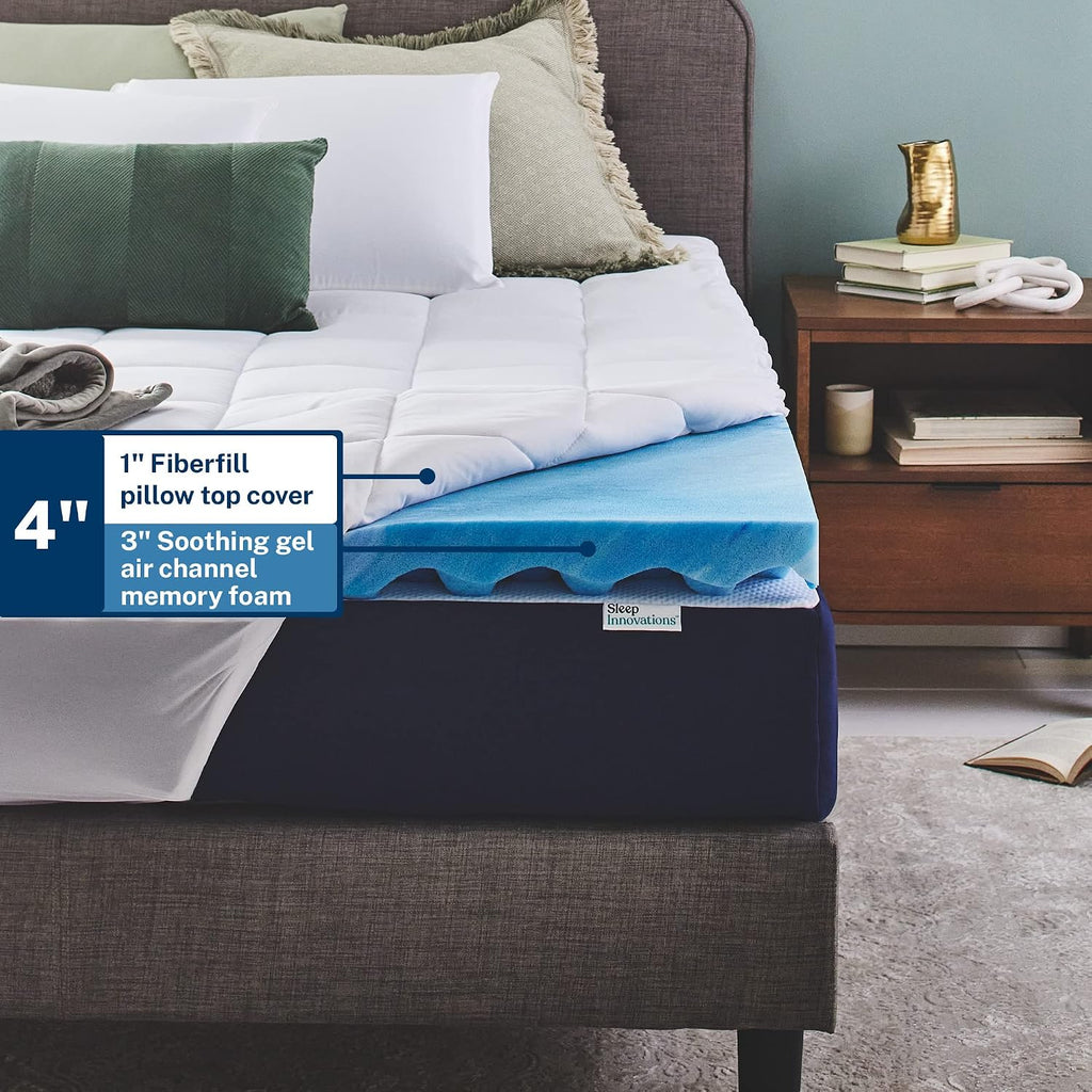 Dual Layer 4 Inch Memory Foam Mattress Topper, Queen Size, Ultra Soft Support, 3 Inch Cooling Gel Memory Foam Plus 1