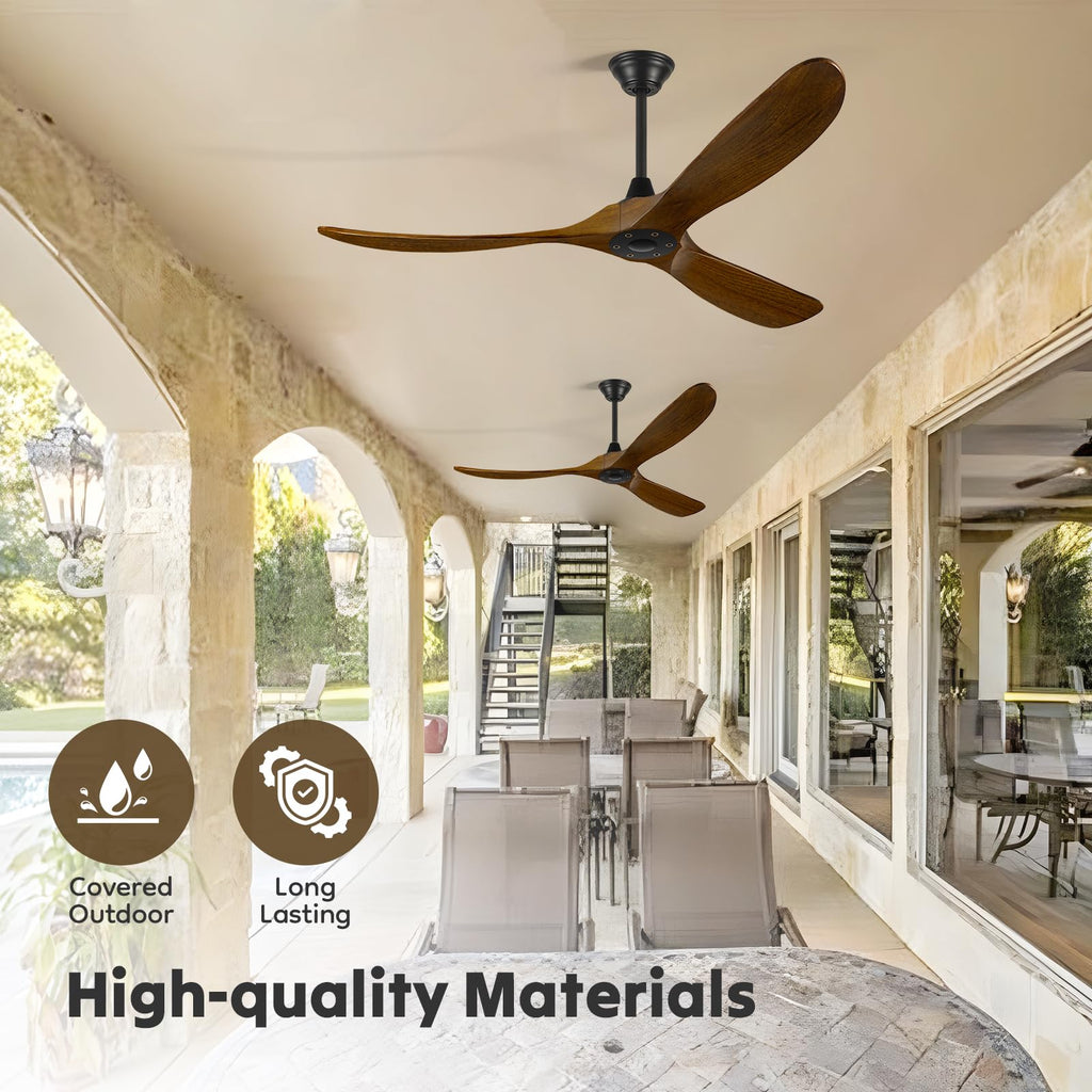60 Inch Outdoor Ceiling Fan without Light with Smart Control, Large 3 Blade Propeller Wood Ceiling Fans s, Farmhouse