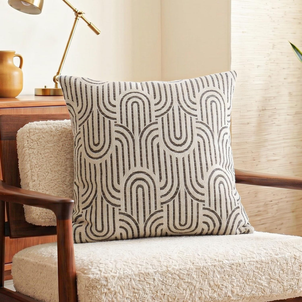 Geometric Textured Throw Pillow Cover, Modern Accent Arc Pattern Decorative Square Cushion Case for Couch Sofa