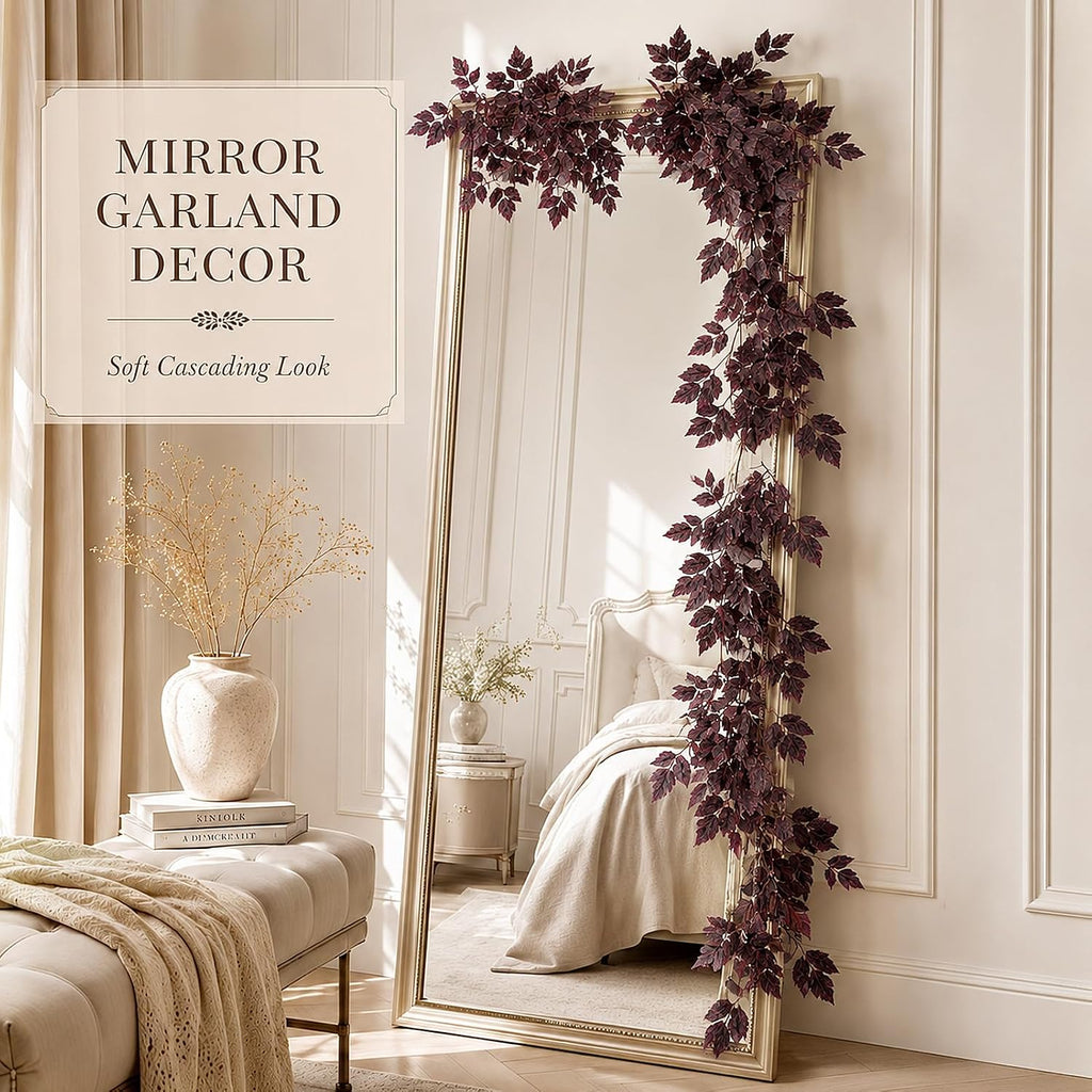 9FT Plum Cimicifuga Seeded Garland,Artificial Fall Leaf Garland for Mantel