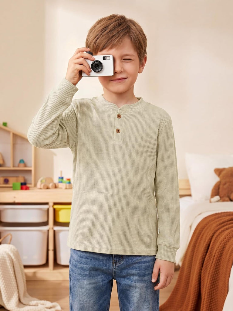 4 Pack Boys Long Sleeve Thermal Henley Shirt Boys Long Sleeve Shirts Waffle Henley Knit Thermal Tops for Daily Wear