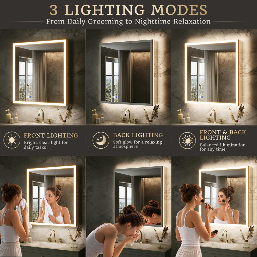 30x32 Lighted Medicine Cabinet, Separate Front & Back Lights