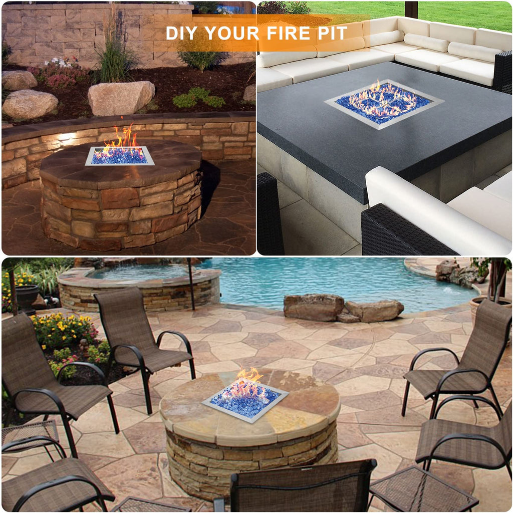 24" Square Fire Pit Burner Ring for Natural Gas/Propane Fireplace