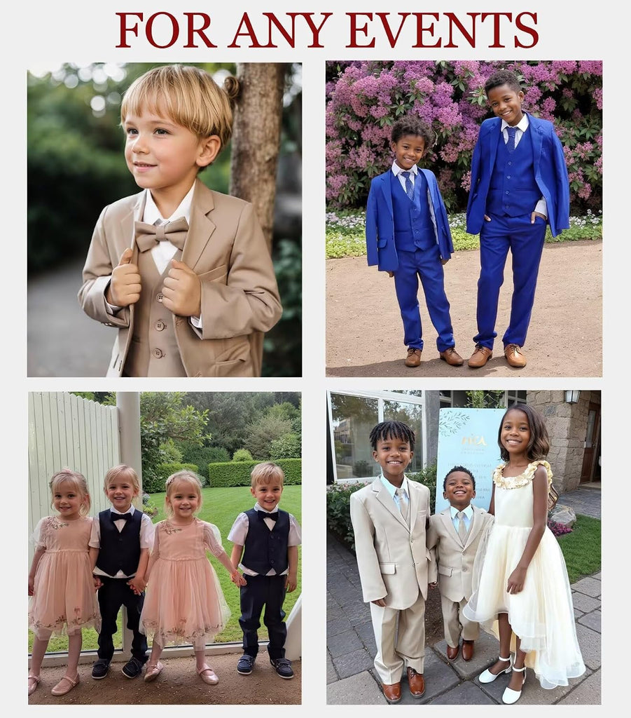 Boys 4 Piece Tuxedo Suit Vest Pants Bow Tie Set Formal Dress Clothes