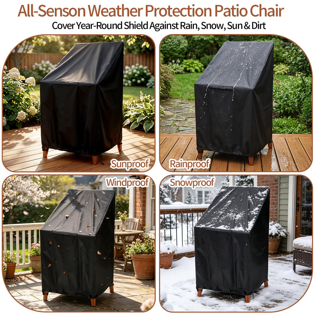 Outdoor Chair Covers 2Pack, 25x25x47" High Back, Black