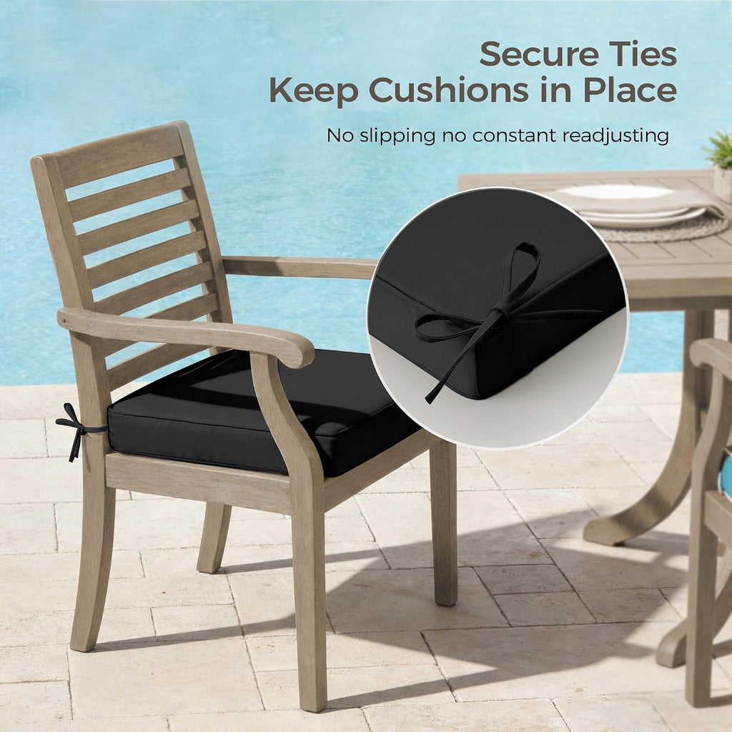 Outdoor Chair Cushions Set of 4, Water Resistant Patio Seat Cushions with Ties for Outdoor Furniture, High-Density