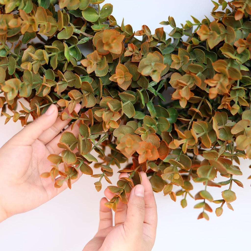 26" Large Fake Eucalyptus Fall Wreath for Front Door Decor(Orange-Green)