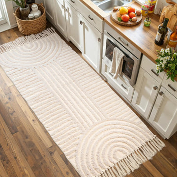 Boho Bathroom Rugs with Tassels Cotton Bath Mat