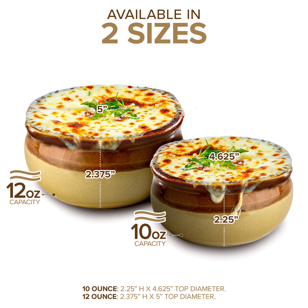 12 oz French Onion Soup Crock (4 Pack) -Two-Toned Brown & Ivory Porcelain Soup Bowls -Oven Safe Soup Bowls -Microwave