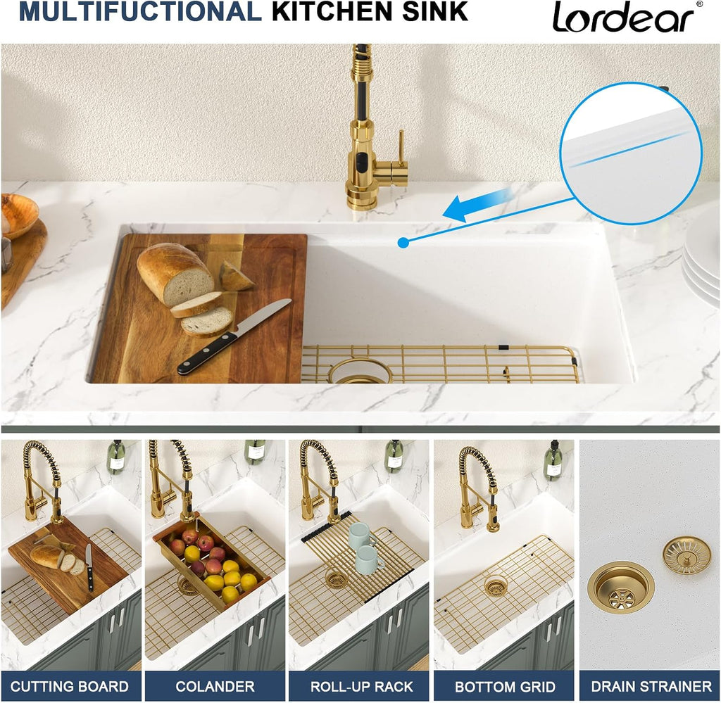 33 Inch White Kitchen Sink Granite Composite Undermount Kitchen Sink Workstation 33x19 White Quartz Sinks Under