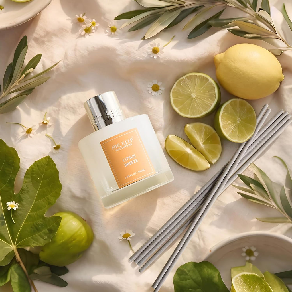 Reed Diffuser Set,3.38 fl oz (100 ml) - Citrus Breeze Oil Diffusers with 8 Reed Sticks, Home Fragrance Reed Diffuser