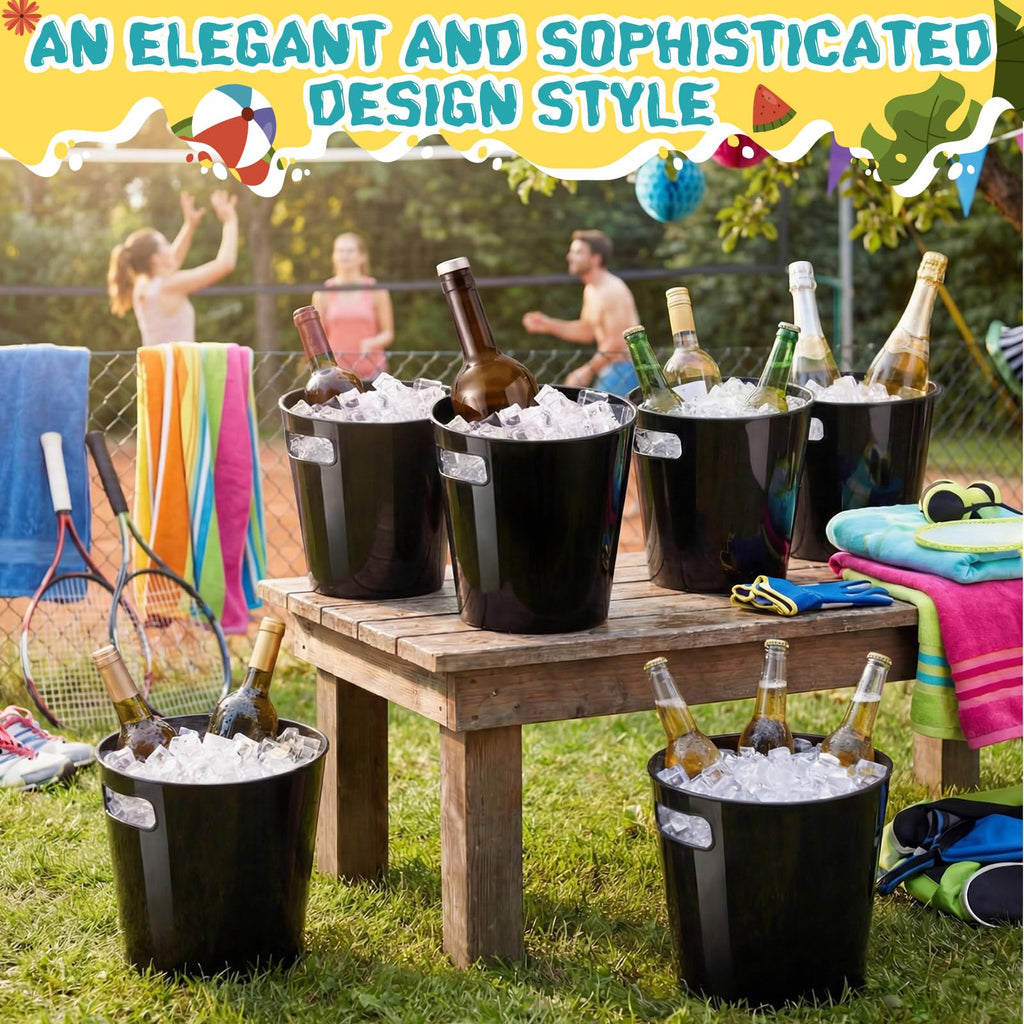 32 Pack Black Ice Buckets for Parties, 3l Plastic Beverage Bucket with Handle, Large Drink Tub Cooler for Champagne