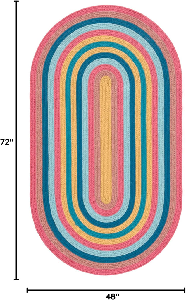 Braided Indoor/Outdoor Washable Oval Rug, Pink & Blue BRD327U