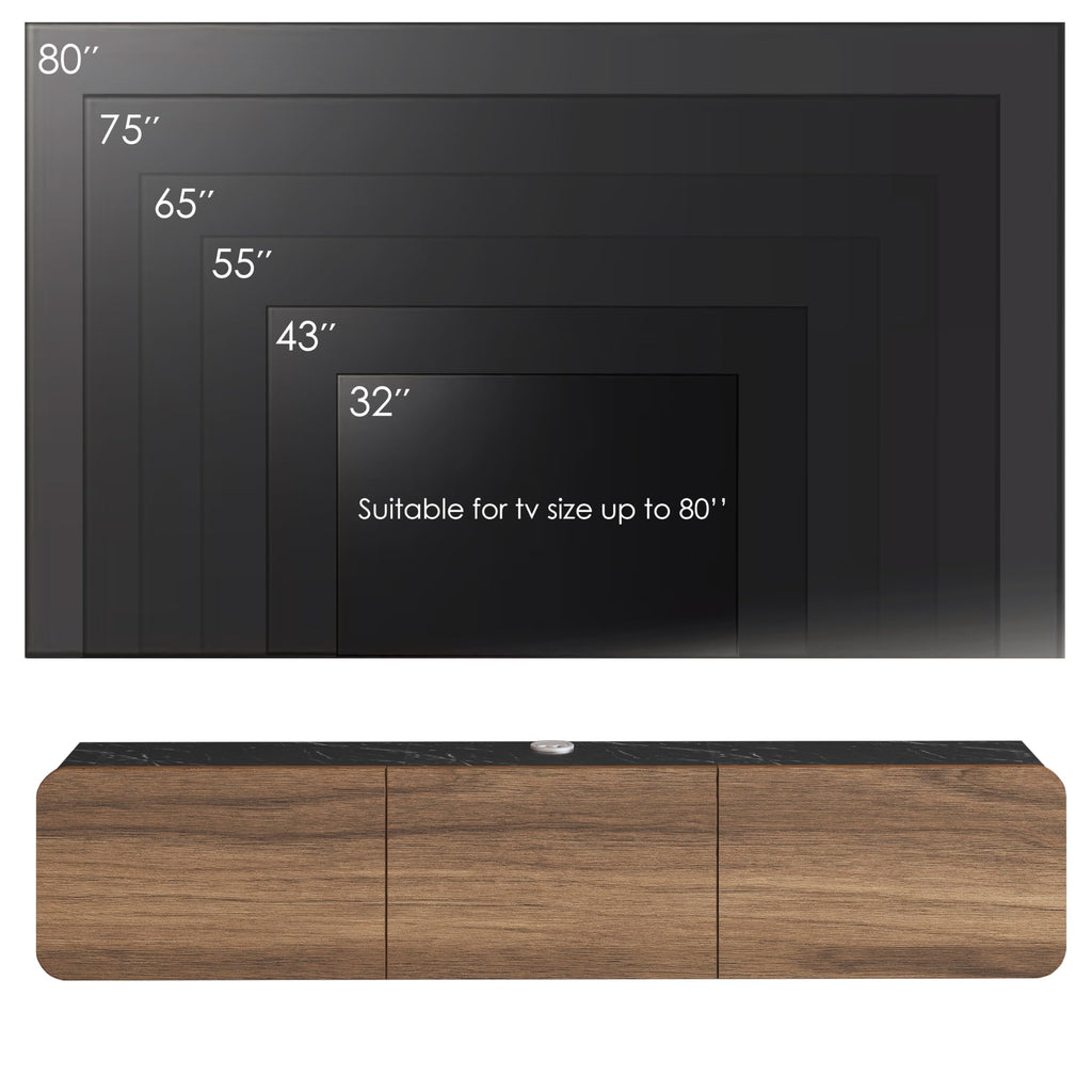 Mobili Floating TV Stand Wall Mounted - Modern Media Console for 65-80 inch TVs Walnut/Black Marble