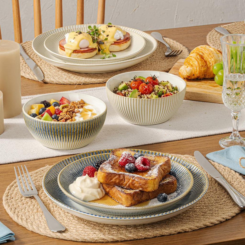 12-Piece Stoneware Dinnerware Set, Beige Reactive Glaze for 4