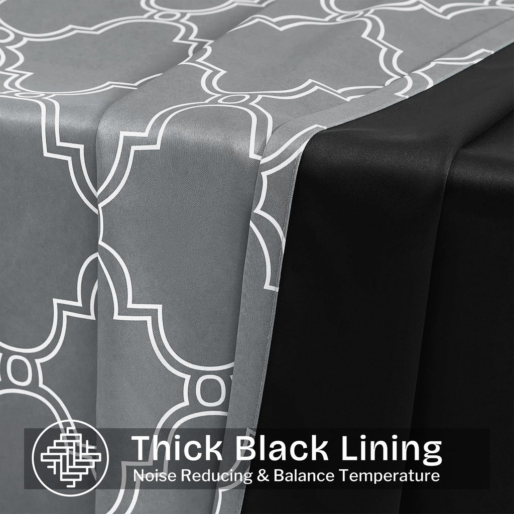Moroccan Print Full Blackout Curtains 84 Inches Long Living Room, Thermal Insulated Noise Reducing Privacy Grommet