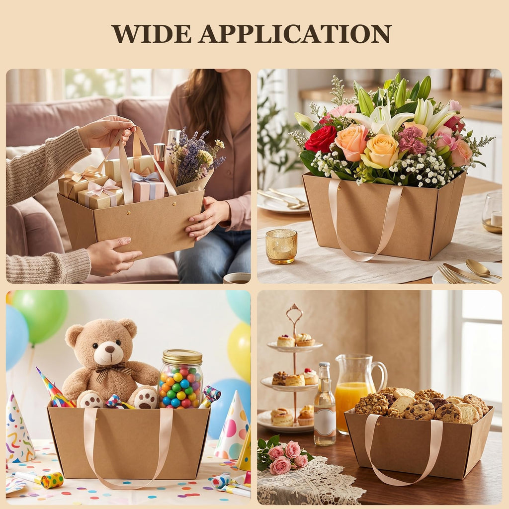 15 Sets Empty Gift Basket, Bulk Kraft 9.8x6.7 Inch Baskets with Handles