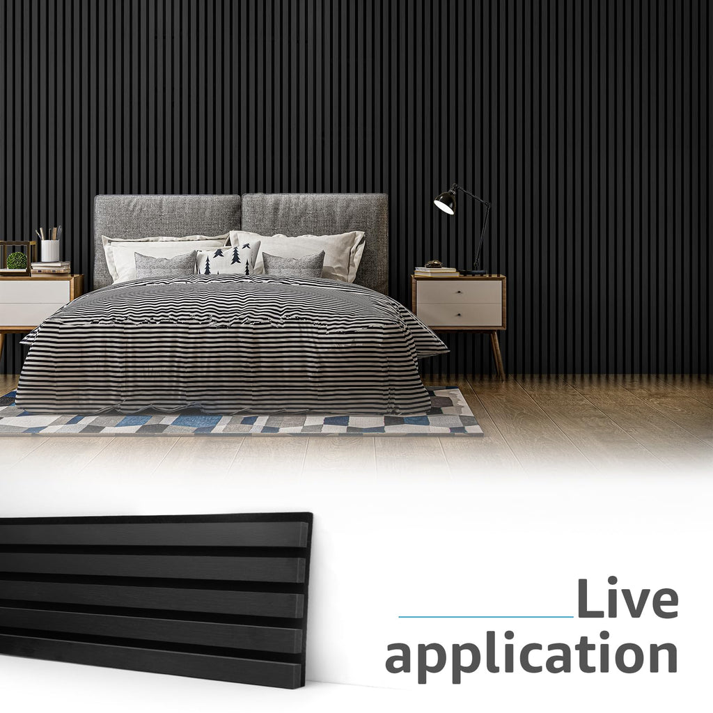 6-Pack Soundproof Wood Slat Wall Panel, 94.5 x 7.9 in, Matte Black