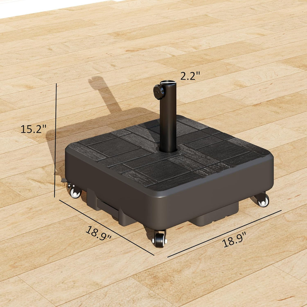 Refined Wood Grain Patio Umbrella Base with Wheels, Heavy Duty Outdoor Umbrella Stand for 6-13 ft Umbrellas