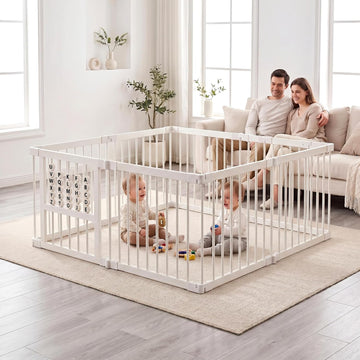 Bamboo Baby Playpen 64x64x26-8 Panel Adjustable Multi-Shape Large Play Yard for Toddlers with Locking Gate Portable