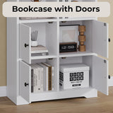 Bookshelf with Doors, Book Shelf with Storage Shelves, 74.6 in Tall Bookcase, White