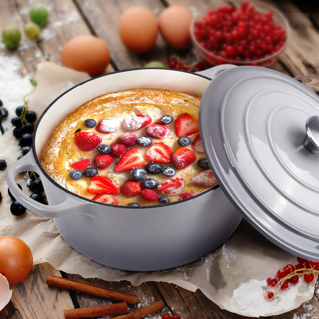 6 Quart Dutch Oven Enameled Cast Iron with Lid - Big Dual Handles - Oven Safe up to 500°F - Classic Round Pot for