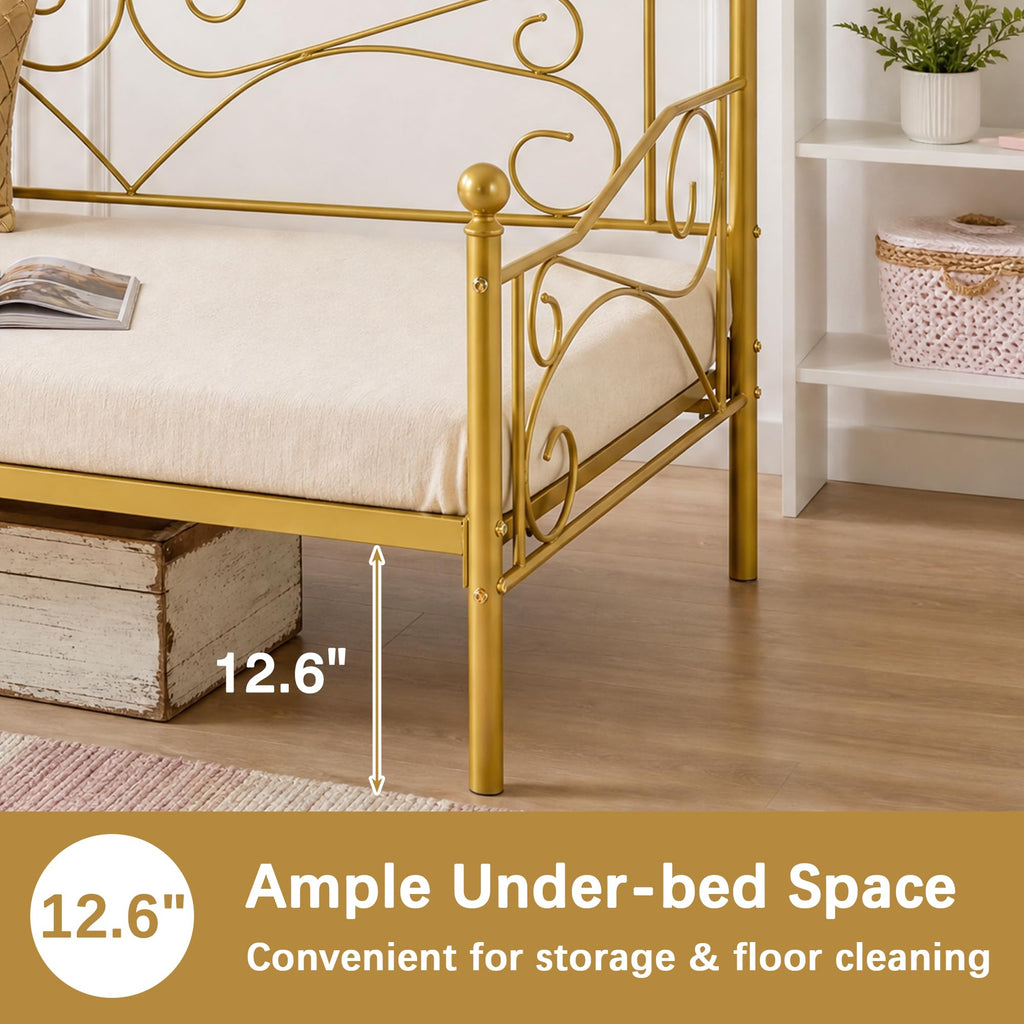 Twin Size Daybed Frame Metal Sofa Bed Mattress Foundation with Headboard, Heavy-Duty Steel Slat Support Living/Guest