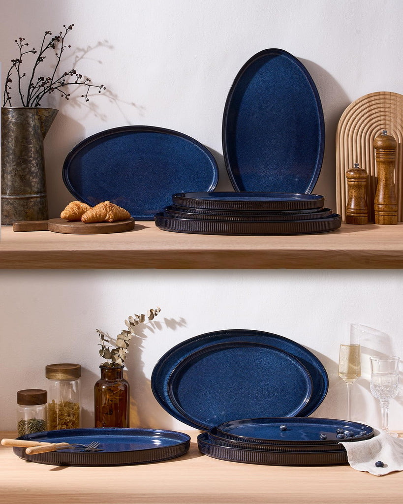 Large Serving Platters Set of 3 Sizes - Oval, Nebulas Blue