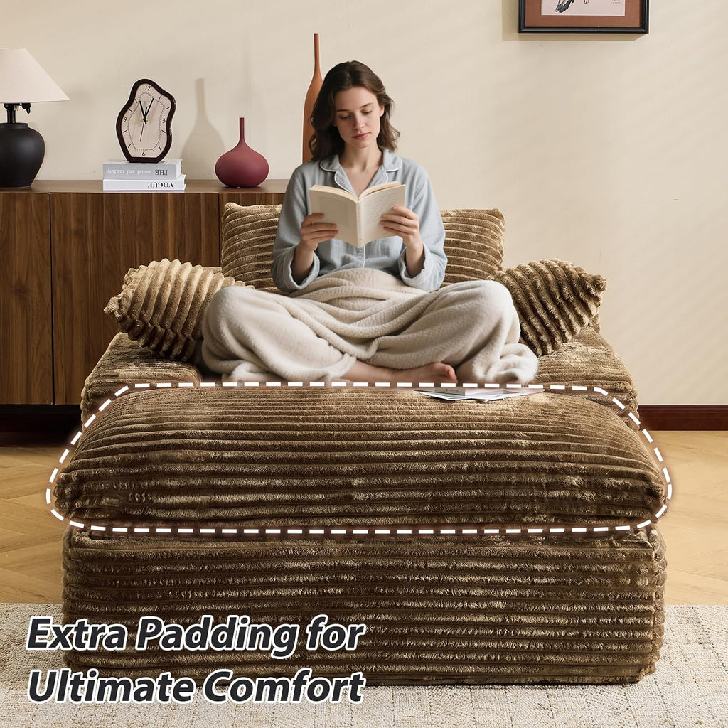 67" Oversized Boneless Chaise Lounge Chair Indoor, Brown | Corduroy Upholstered Sleeper Sofa Bed Deep Seat Reading