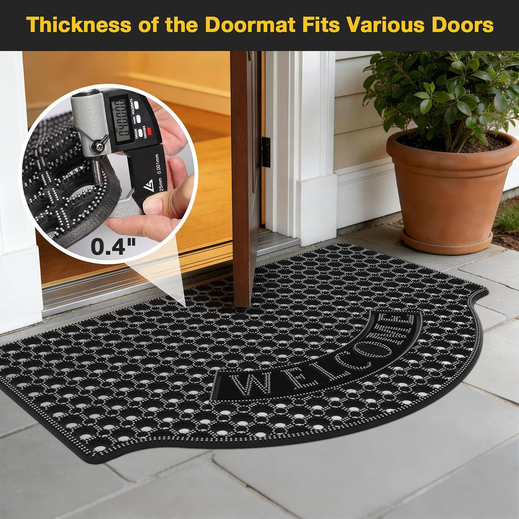 31"x 47" Black Non Slip Waterproof Welcome Rubber Door Mat with Holes, Outdoor Rubber Mats with Drainage for