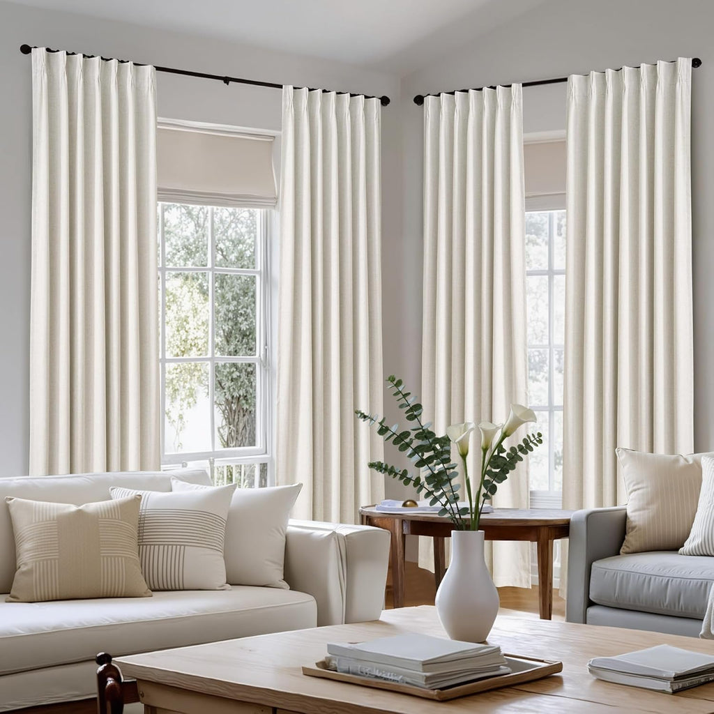 100% Blackout Pinch Pleated Curtains 96 inches Long 2 Panels Set, Linen Blend Thermal Drapes Window Treatments , W40