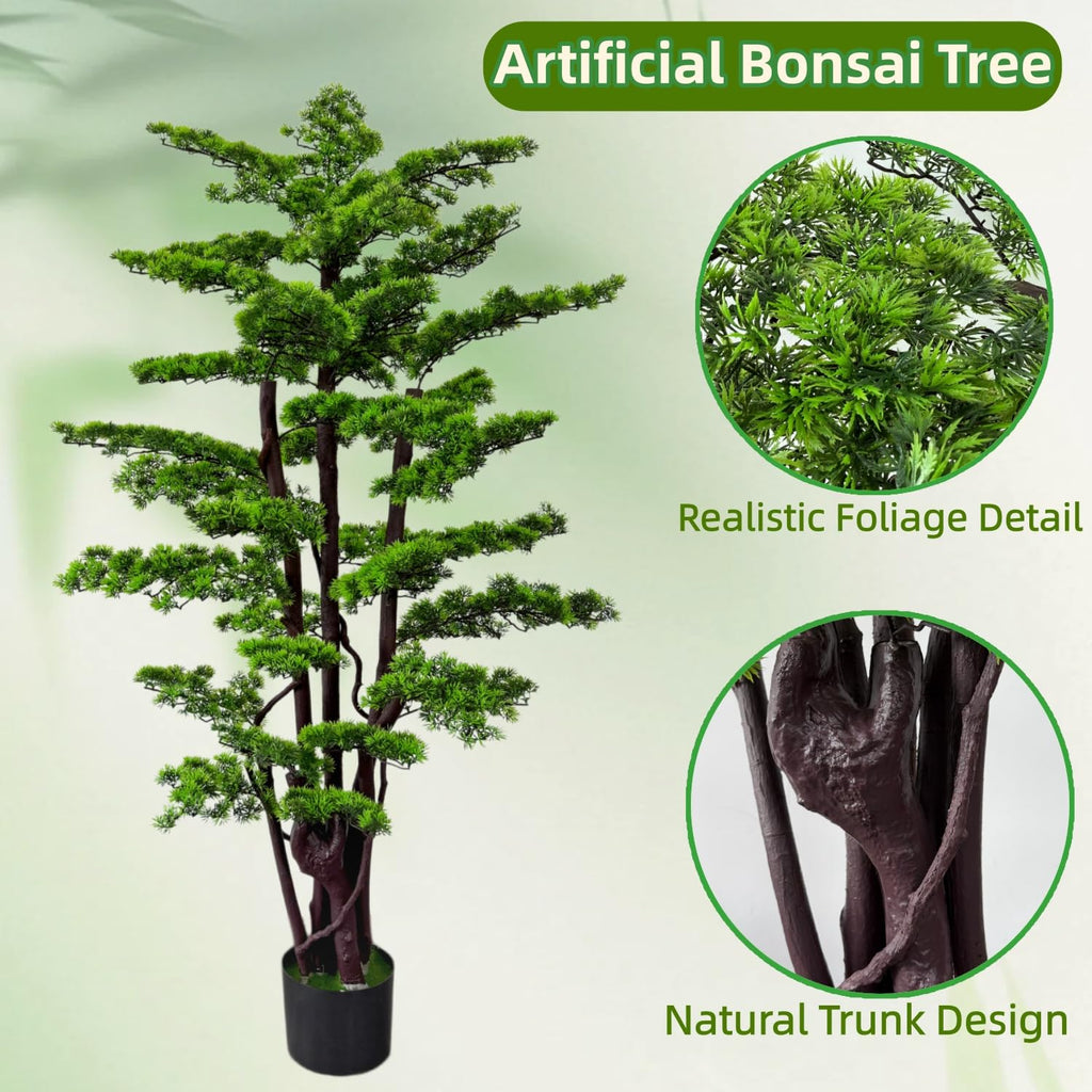 6FT Artificial Bonsai Tree in Pot - Large Realistic Cedar Tree Faux Pine Plant Decor, Hotel Lobby Entryway Greenery
