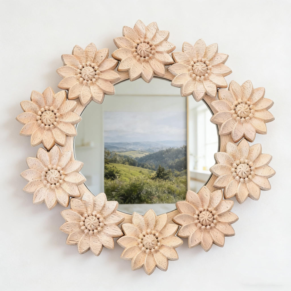 10-Pack Wood Rosettes Little Flowers Onlay Appliques (Dia-5cm/2), Unpainted Round Wood Appliques Decorative Carving