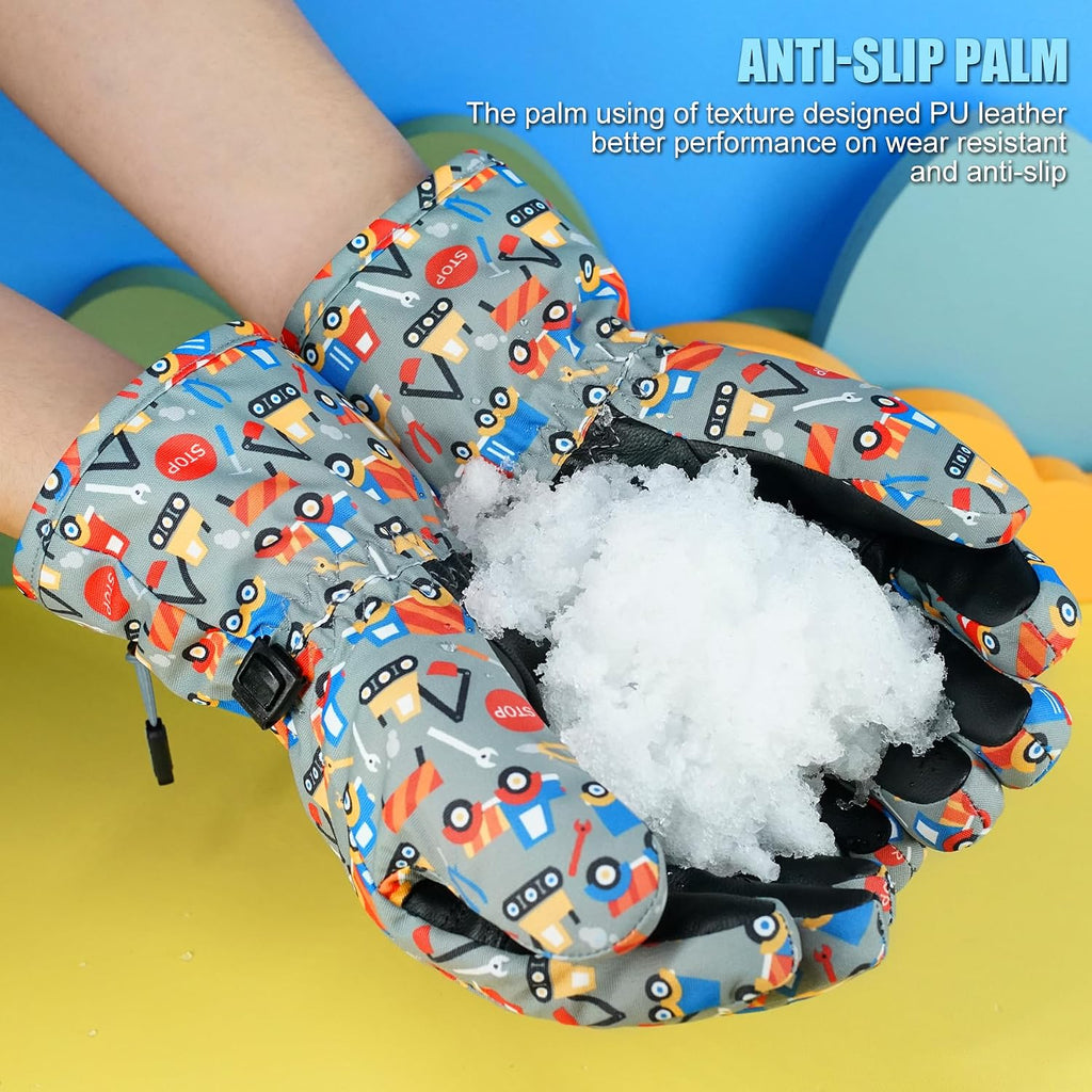 Waterproof &Breathable Kids Snow Gloves, Toddler Winter Warm Ski Gloves for Boys Girls