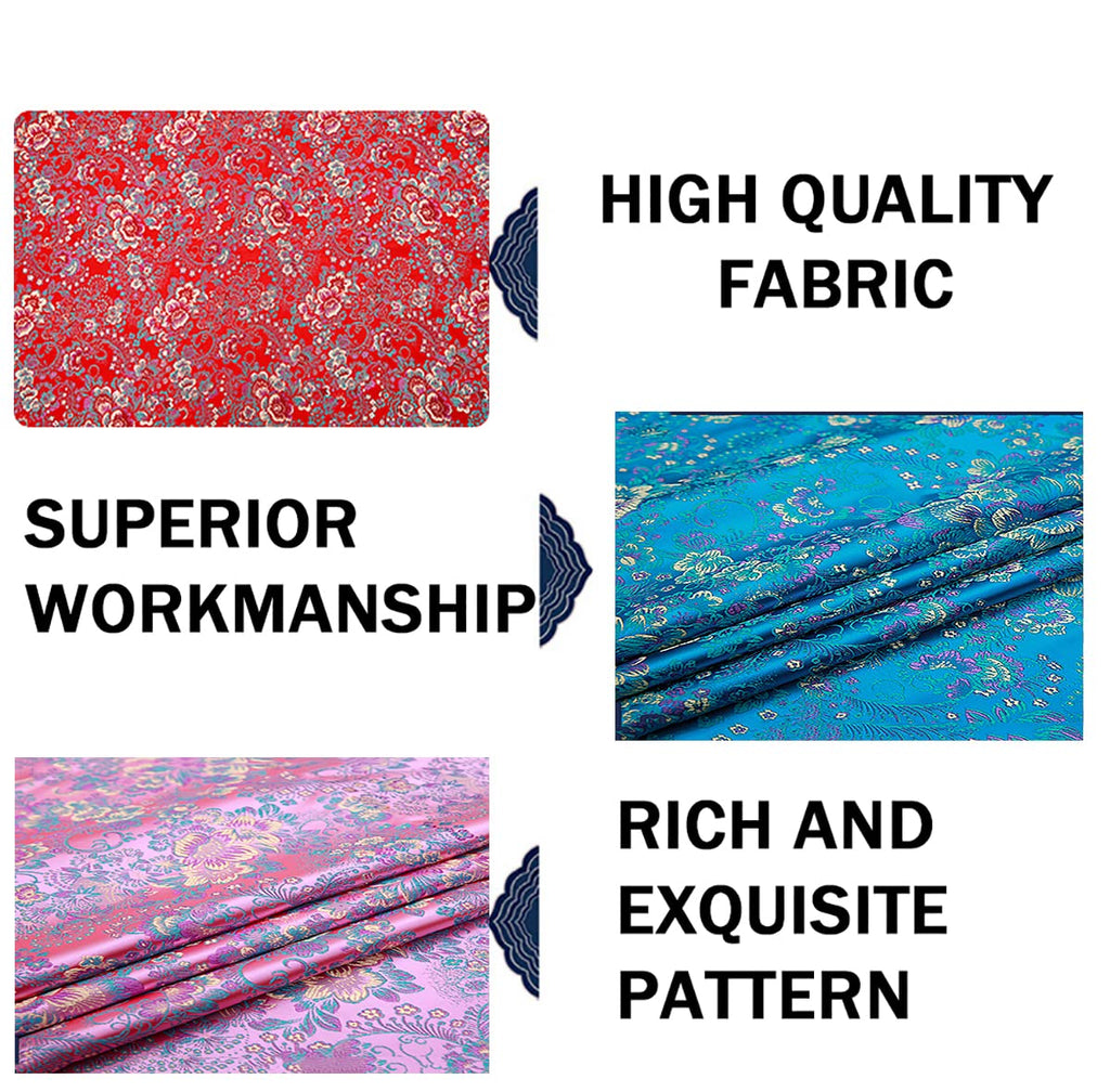 Jacquard Floral Brocade Fabric 75×100cm/28x39in Faux Silk Satin Fabric Chinese Style for Sewing DIY Crafting