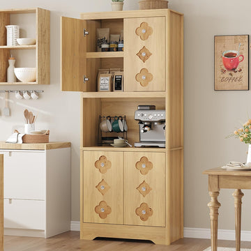 72" Tall Pantry Cabinet, Kitchen Hutch Storage Cabinet with Countertop for Microwave, Freestanding Wooden Cupboard