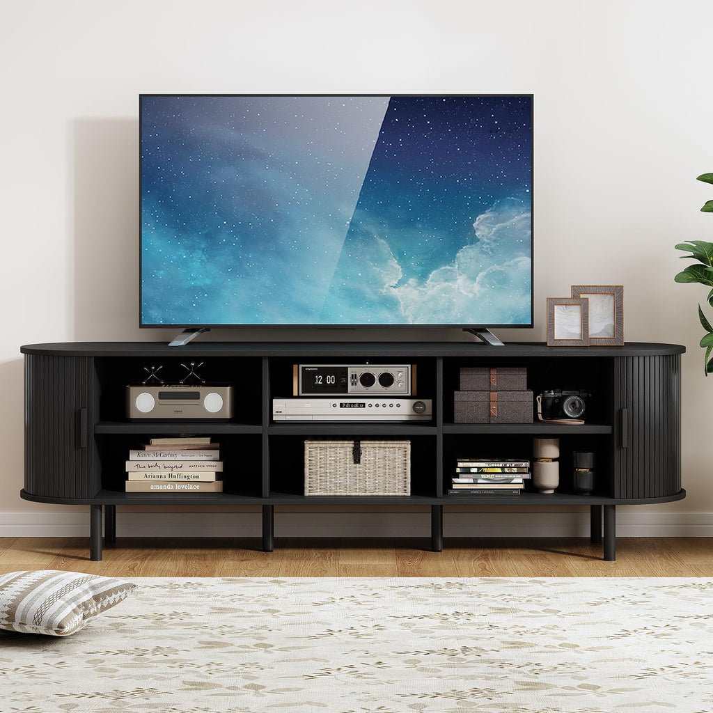 70.8" Mid Century Modern TV Stand with Sliding Doors for 65" TV