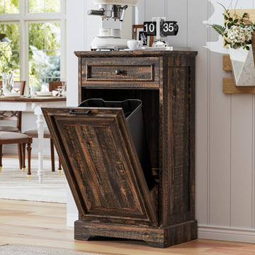 13 Gallon Tilt Out Trash Cabinet Kitchen Waste Bins Rustic Brown