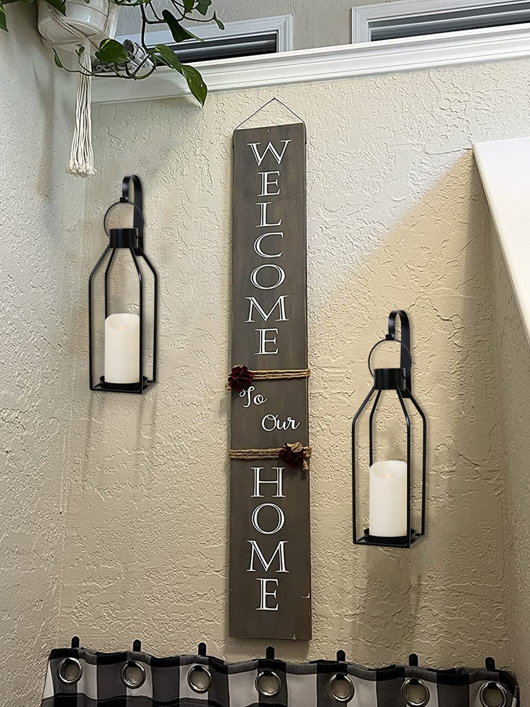 HPC Decor Black Metal Candle Sconces w/Flickering Timer Candles- Candle Wall Sconces Set of 2- Wall Sconce Candle