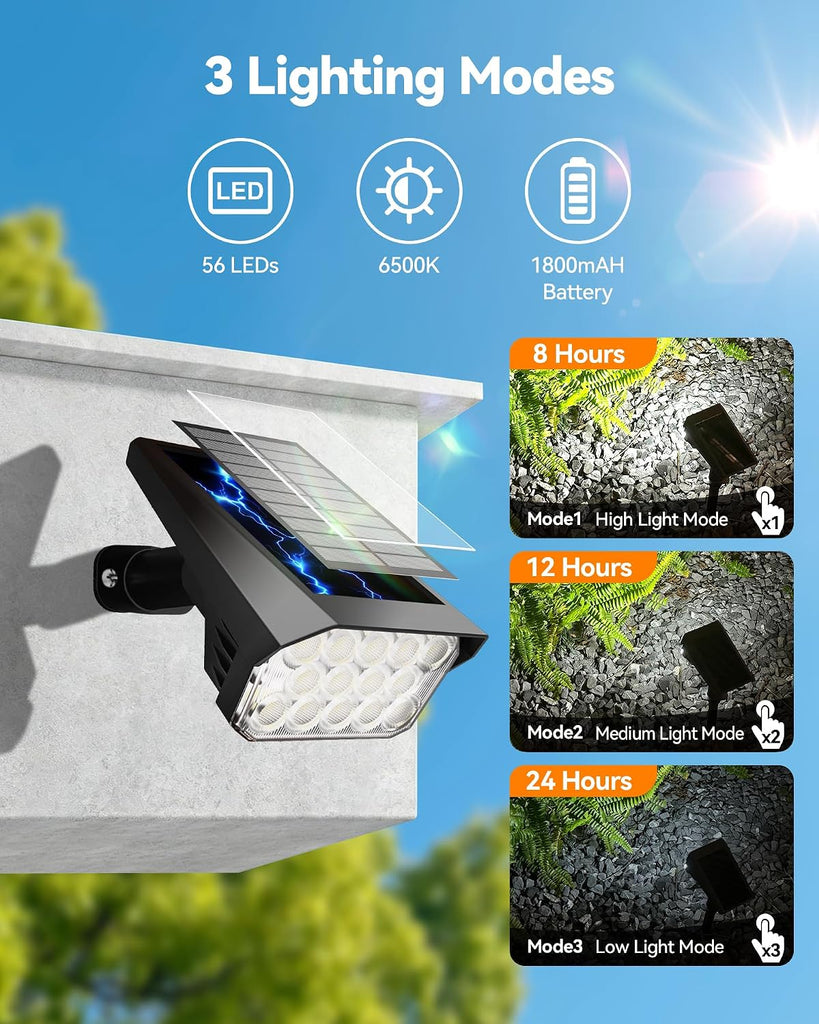 Solar Lights Outdoor Waterproof IP65, 56 LED 3 Lighting Modes Solar Spot Lights Outdoor, Solar Powered Landscape
