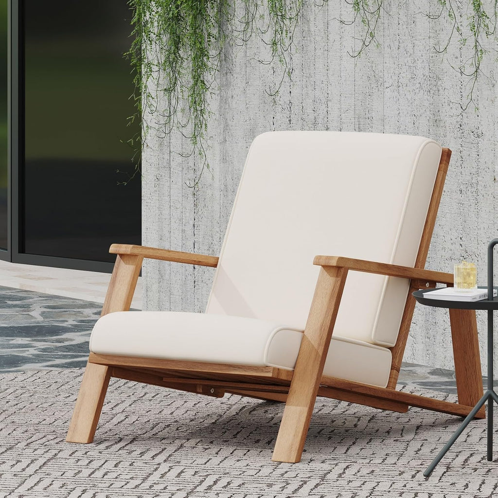 Acacia Wood Outdoor Chaise Lounge Chair, Patio Reading Lazy Recliner Sofa Couches Seating with Weather-Resistant