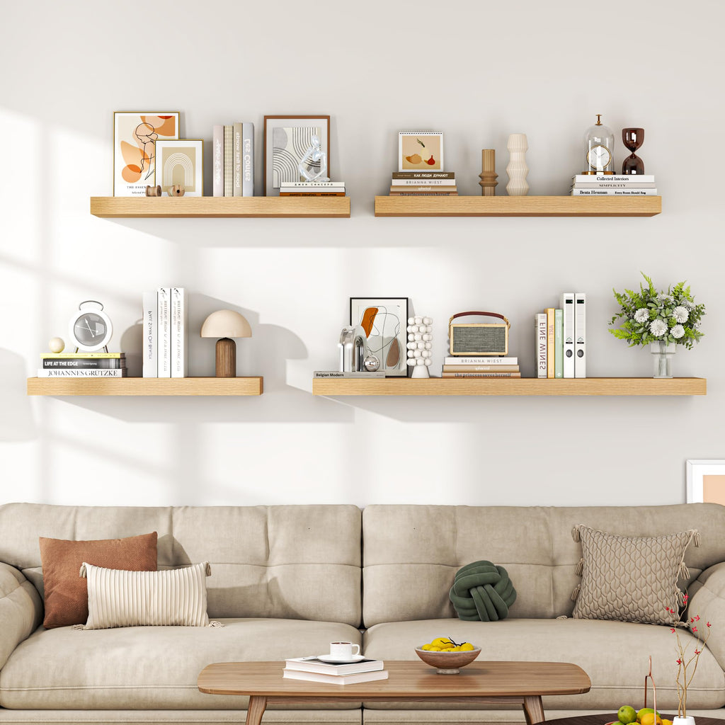 48" Floating Shelves for Wall, 12" Deep Thicker Oak Floating Shelves, Wall-Mounted Shelves - Set of 2