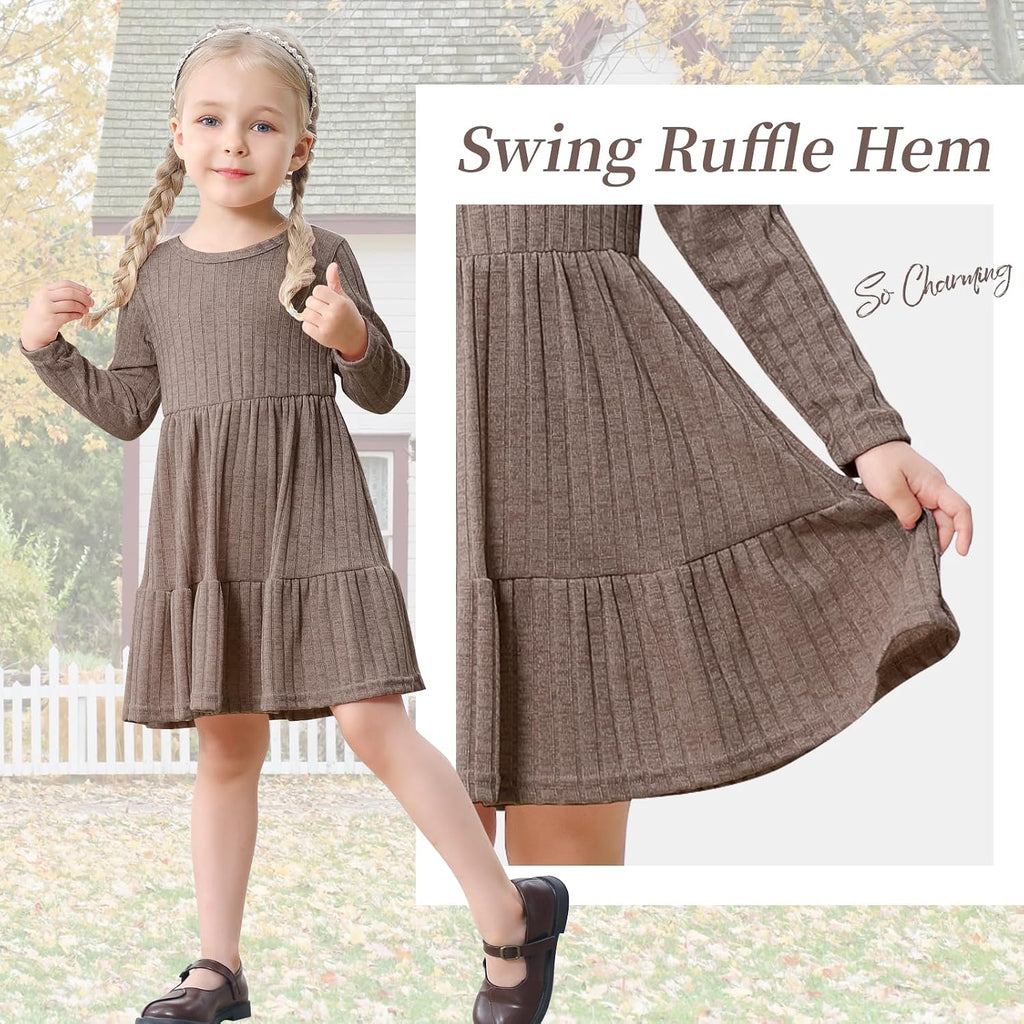Toddler Baby Girl Long Sleeve Dress Girls Knit Sweater Dresses Tiered Kids Swing Holiday Clothes Fall Winter