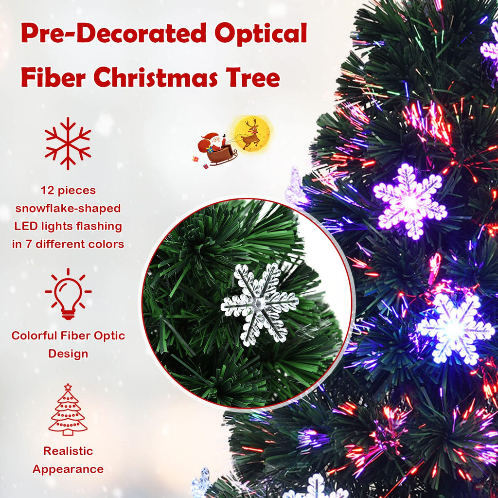 3FT Pre-Lit Christmas Tree with Multicolored Fiber Optics, 12 Snowflake LED Lights, Stunning Star, 85 PVC Tips