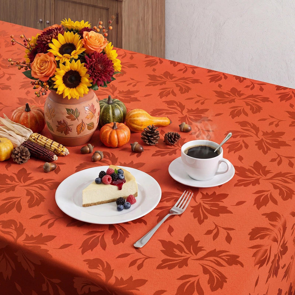 Fall Jacquard Rectangle Tablecloth, Thanksgiving Dining Decor