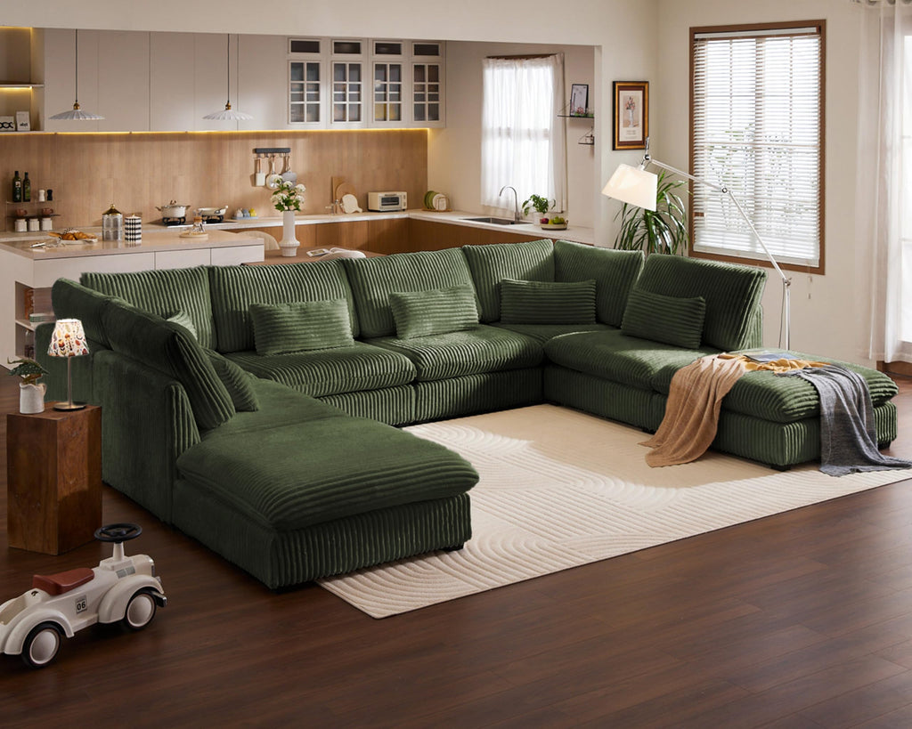 154" Oversize Corduroy Modular Sectional Sofa Couches, Green