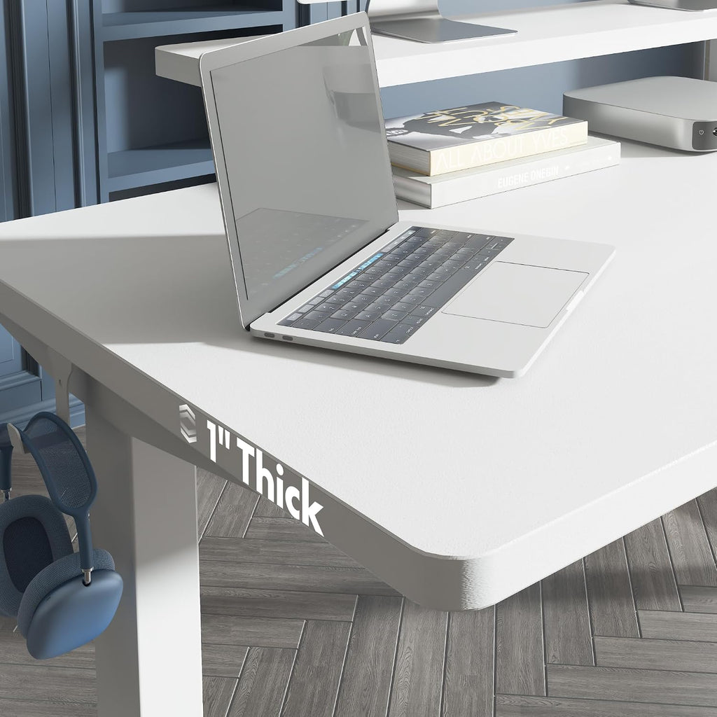 60"x24" Electric Standing Desk, White | One-Piece Desktop, 1" Thick Top, Height Adjustable, Stable Steel Frame, Home