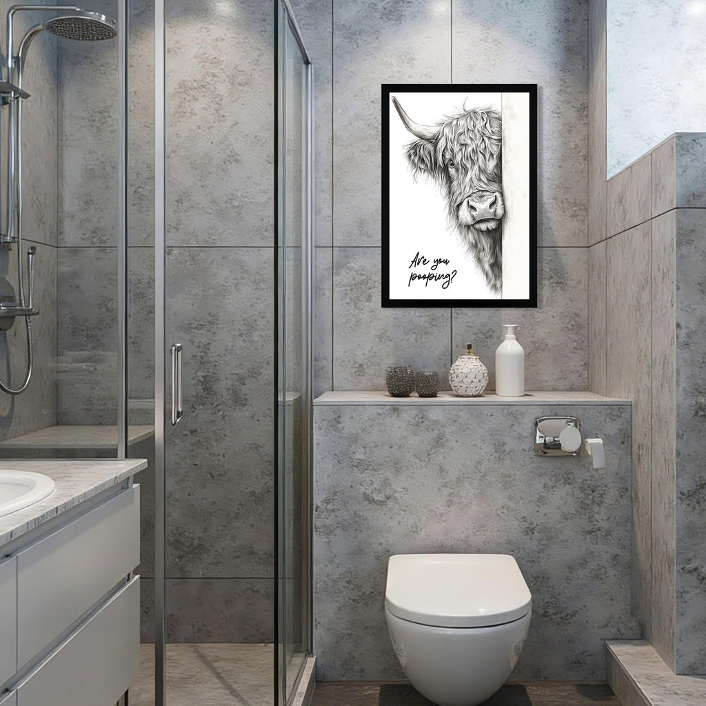 Funny Highland Cow Bathroom Decor Canvas Wall Art, 16x24 Inch
