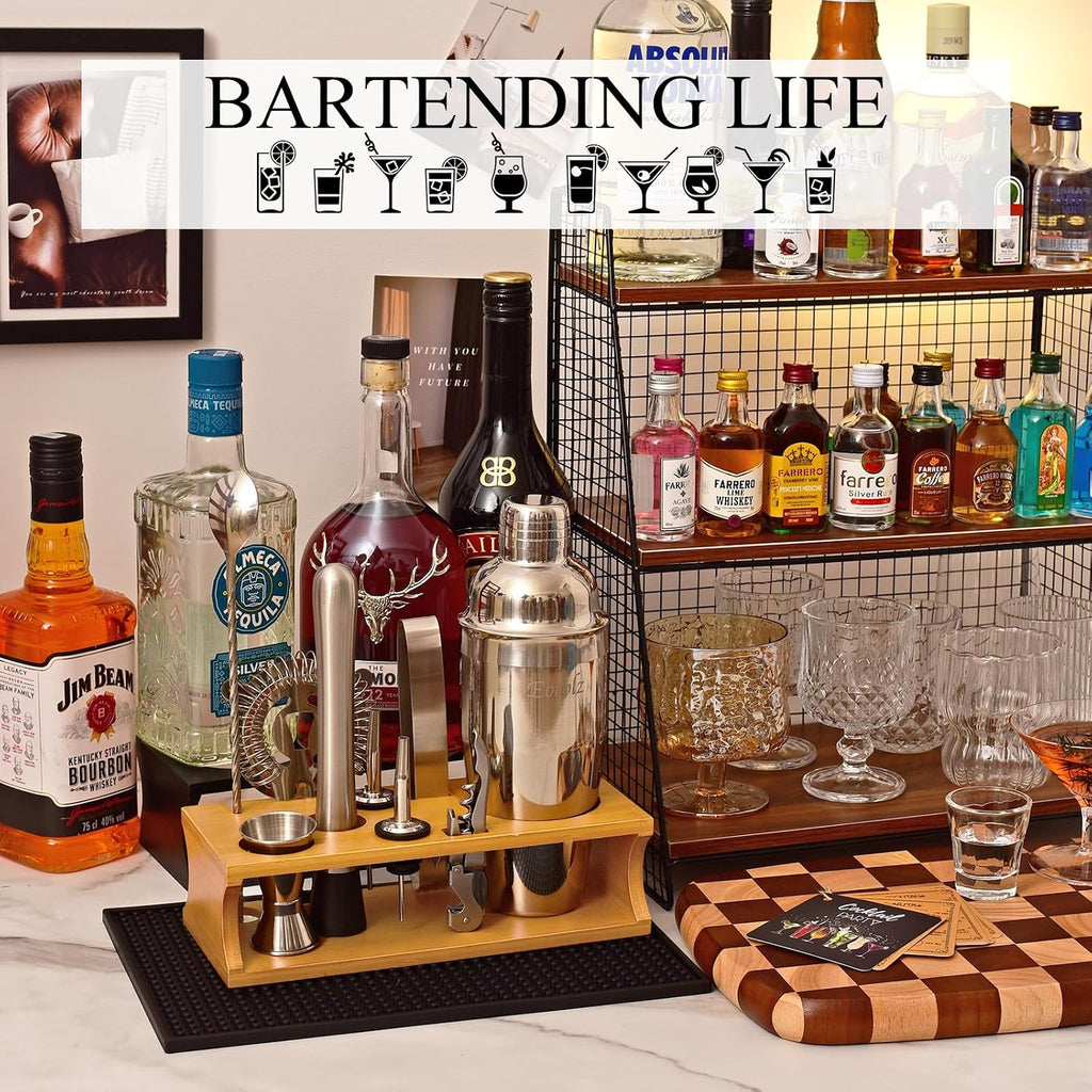 Bartender Kit Cocktail Shaker Set with Stand Bar Tool Bar Set for Drink Mixing Home Bartending Kit 11-Piece Bar Cart - Set of 11